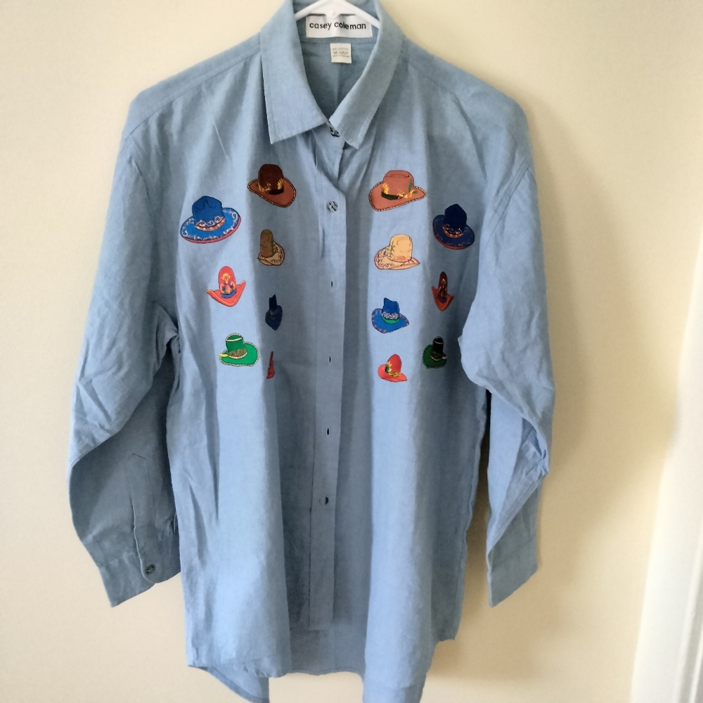 Denim Shirt, Spanish Hats Embroidery, L